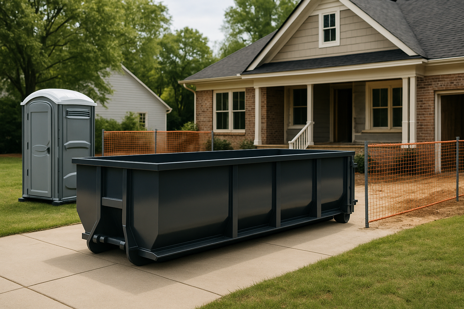 Jobsite Setup 101: Pairing Dumpsters + Portable Toilets + Temporary Fencing — dumpster rental in action